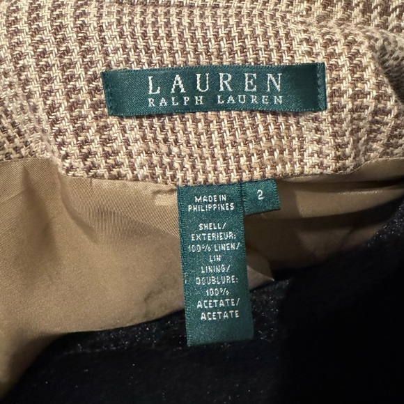 Lauren Ralph Lauren Tan Houndstooth Linen Blazer - Picture 4 of 4